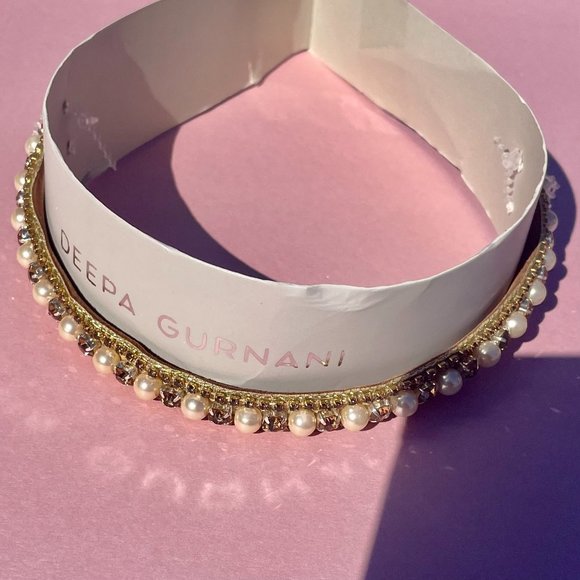Deepa Gurnani Pearl & Rhinestone Headband Gold and Cream Bridal NWT - Picture 5 of 9